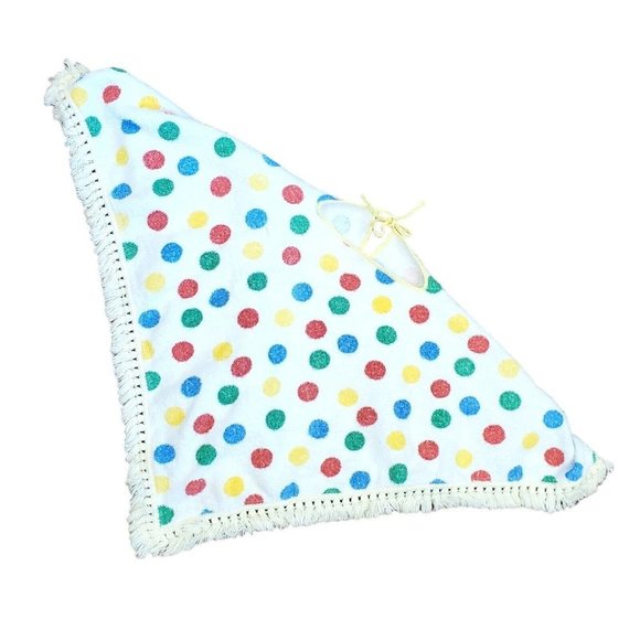 Vintage‎ 70s Toddler Terrycloth Poncho Polka Dot Fringe 26 X 26 - Picture 2 of 6